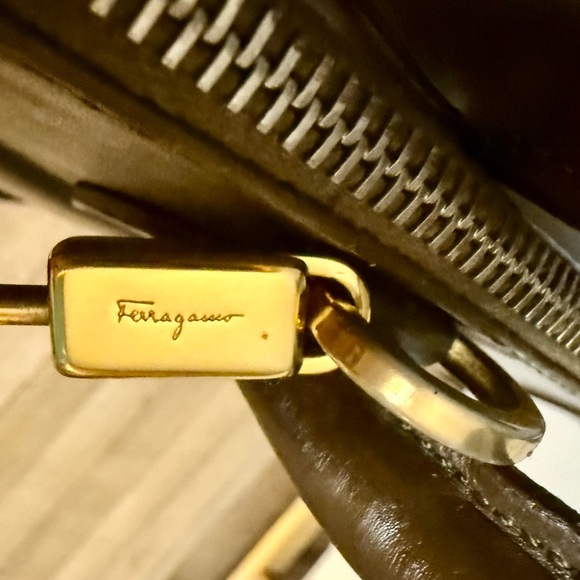 Salvatore Ferragamo Brown Calfskin Leather Studded Gancini Top Handle Bag - Picture 5 of 14